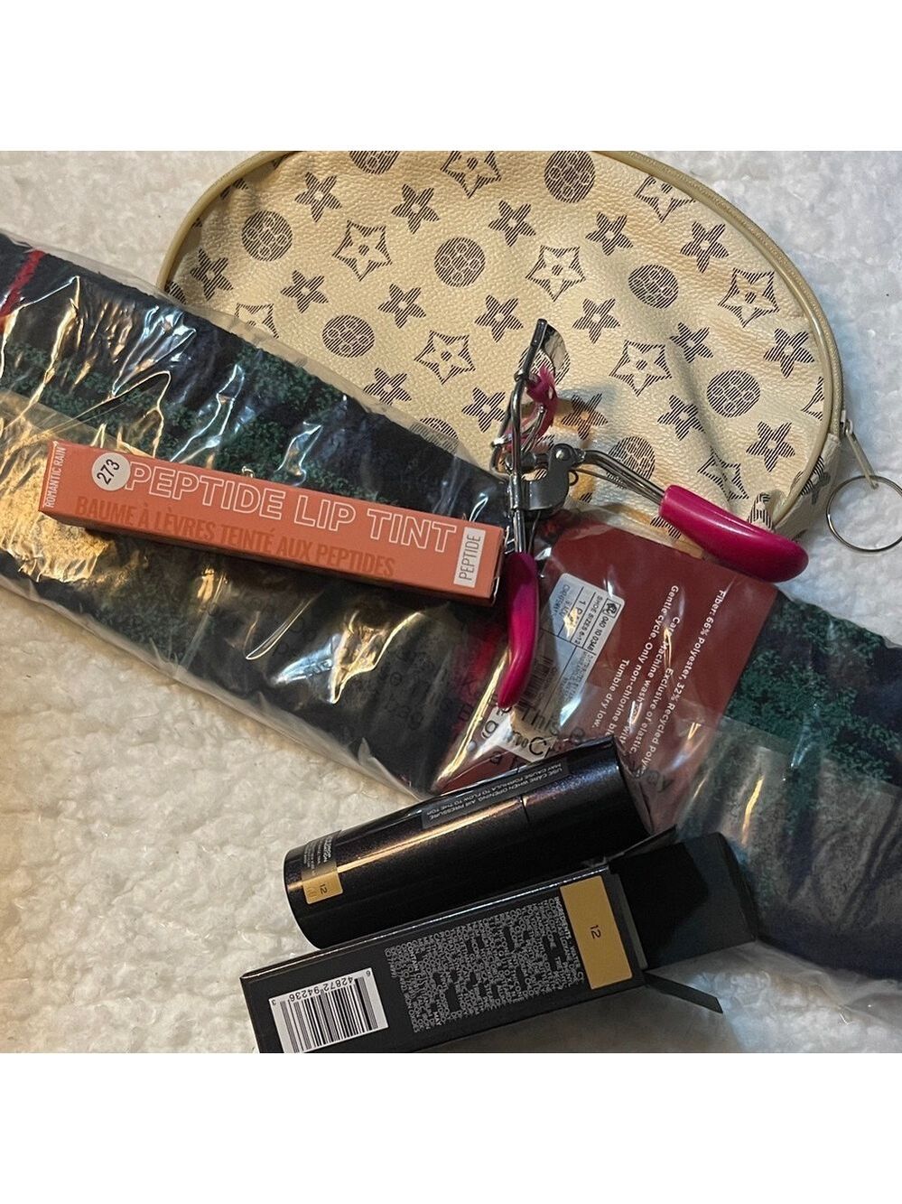 Designer Beige and Brown Patterned make up bag plus Surratt